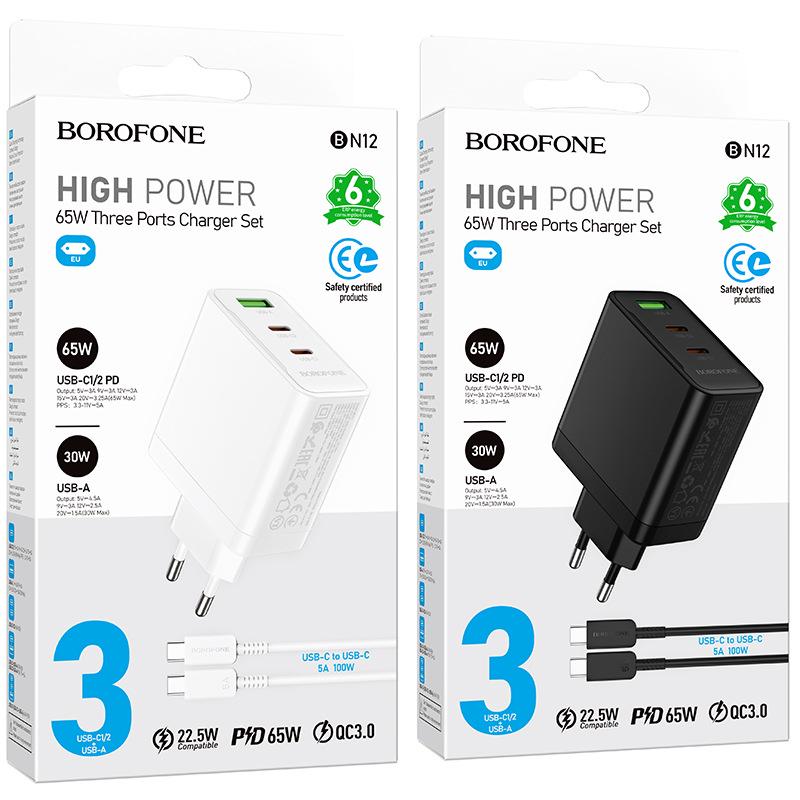 BOROFONE BN12 65W PD Fast Charger with Three Ports for Apple Type-C Devices Type-C to Type-C Set PD100W білий
BOROFONE BN12 65W PD Fast Charger with Three Ports for Apple Type-C Devices Type-C to Type-C Set PD100W білий