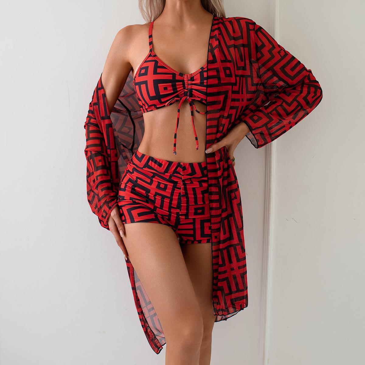 New Foreign Trade Bikini Three-Piece Set with Printed Pants and Long-Sleeved Cover-Up for Women Extra Extra Large красный
New Foreign Trade Bikini Three-Piece Set with Printed Pants and Long-Sleeved Cover-Up for Women Extra Extra Large красный