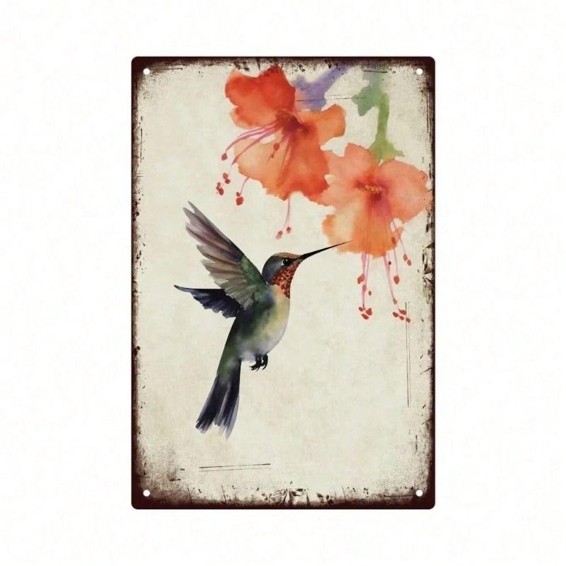 Metal Wall Art Retro Hummingbird with Wild Flowers for Living Room
Metal Wall Art Retro Hummingbird with Wild Flowers for Living Room