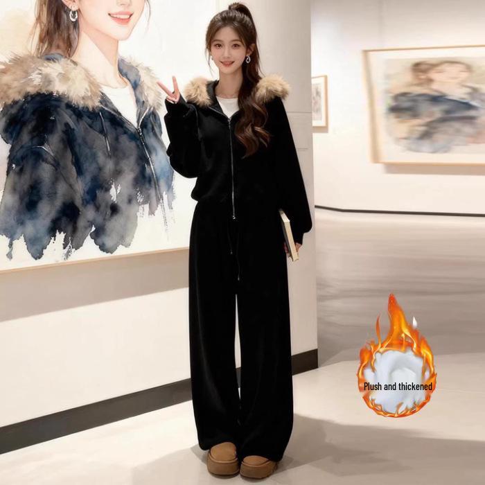 Women s Autumn/Winter Fleece-lined Hooded Sweatshirt & Wide-leg Pants Set - Korean Style Casual Two-piece Fashion. Large
Women s Autumn/Winter Fleece-lined Hooded Sweatshirt & Wide-leg Pants Set - Korean Style Casual Two-piece Fashion. Large