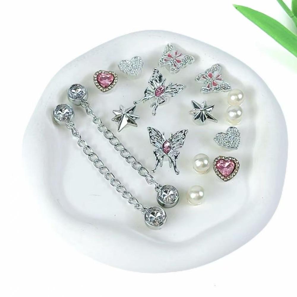16PCS Shoe Charms Set Silver Butterfly Pink Diamond Heart-shaped Chain Shoe Decora Buckle for Sandals Clogs DIY Accessories Gift
16PCS Shoe Charms Set Silver Butterfly Pink Diamond Heart-shaped Chain Shoe Decora Buckle for Sandals Clogs DIY Accessories Gift