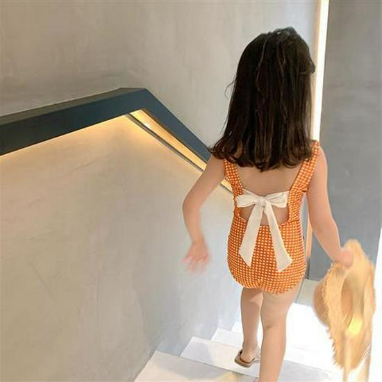 2025 Купальник слитный для девочек в сказочном стиле с милой шапочкой для плавания - Летняя коллекция 90 оранжевый