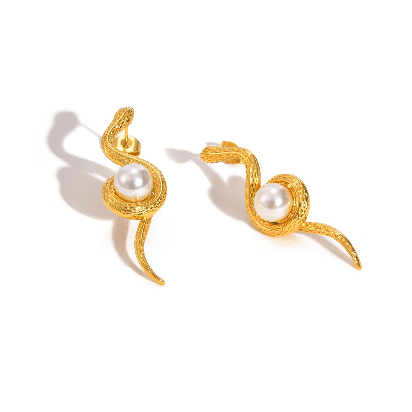 Unique Imitation Pearl Snake Earrings for Women,Gold Color Stainless Steel Waterproof Earrings,Trendy Jewelry Party Gifts
Unique Imitation Pearl Snake Earrings for Women,Gold Color Stainless Steel Waterproof Earrings,Trendy Jewelry Party Gifts
