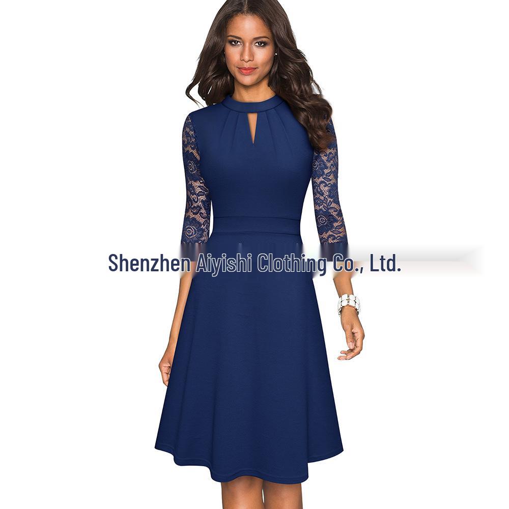 Women s Autumn/Winter Hollow Lace Patchwork Stand Collar Dress - OL Commuting A-line Skirt X-Large
Women s Autumn/Winter Hollow Lace Patchwork Stand Collar Dress - OL Commuting A-line Skirt X-Large