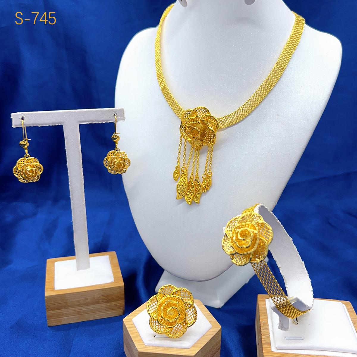 24k Gold-plated Flower-shaped Hollow Jewelry Set - Necklace, Earrings, Bracelet, Ring Set - For Women, Bridal Jewelry Set
24k Gold-plated Flower-shaped Hollow Jewelry Set - Necklace, Earrings, Bracelet, Ring Set - For Women, Bridal Jewelry Set