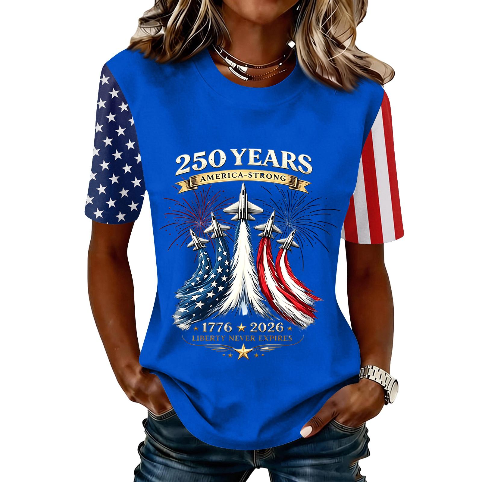 Womens Short Sleeve Crew Neck T Shirt 250 Years America Strong Print and Flag Graphic Casual Top L синий
Womens Short Sleeve Crew Neck T Shirt 250 Years America Strong Print and Flag Graphic Casual Top L синий