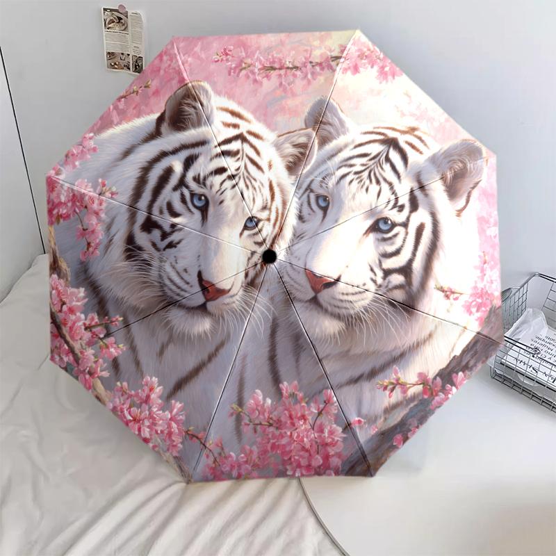 White Tiger and Flowers pattern, automatic folding umbrella, portable and foldable design, 8 ribs, a Christmas or birthday gift.
White Tiger and Flowers pattern, automatic folding umbrella, portable and foldable design, 8 ribs, a Christmas or birthday gift.