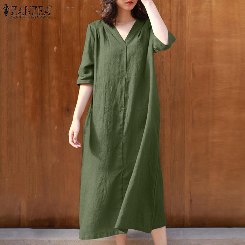 ZANZEA Женское повседневное летнее хлопковое платье с v-образным вырезом и короткими рукавами
ZANZEA Женское повседневное летнее хлопковое платье с v-образным вырезом и короткими рукавами