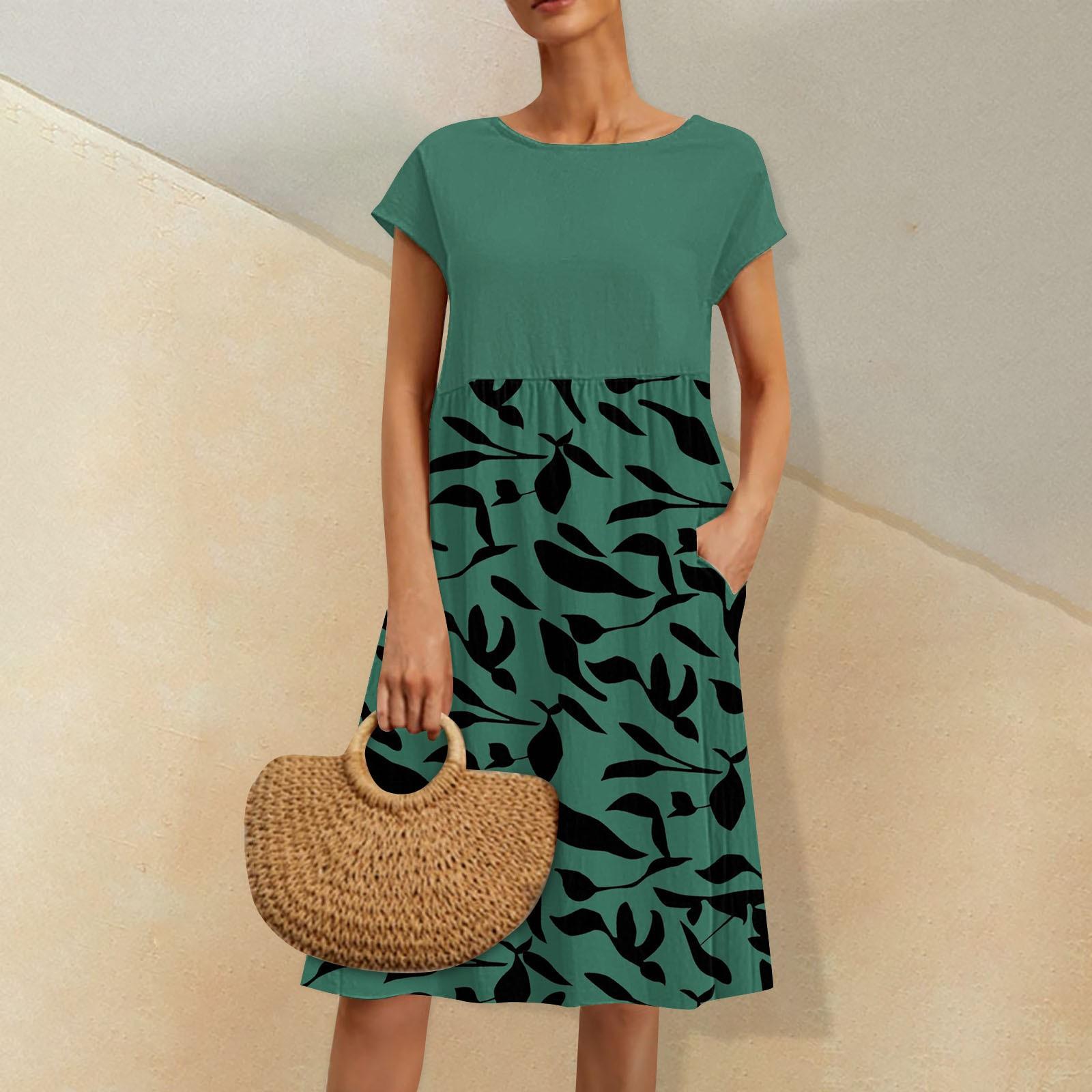 Женские модные летние свободные повседневные платья с цветочным принтом и высокой талией и коротким рукавом XL зелёный
Женские модные летние свободные повседневные платья с цветочным принтом и высокой талией и коротким рукавом XL зелёный