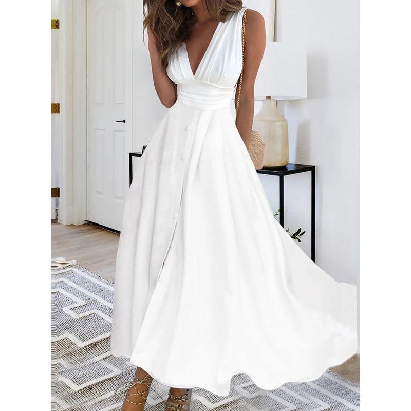 Sexy Deep V-neck Sleeveless Dress Pure Color Sexy Deep V Neck Sleeveless Dress White M
Sexy Deep V-neck Sleeveless Dress Pure Color Sexy Deep V Neck Sleeveless Dress White M