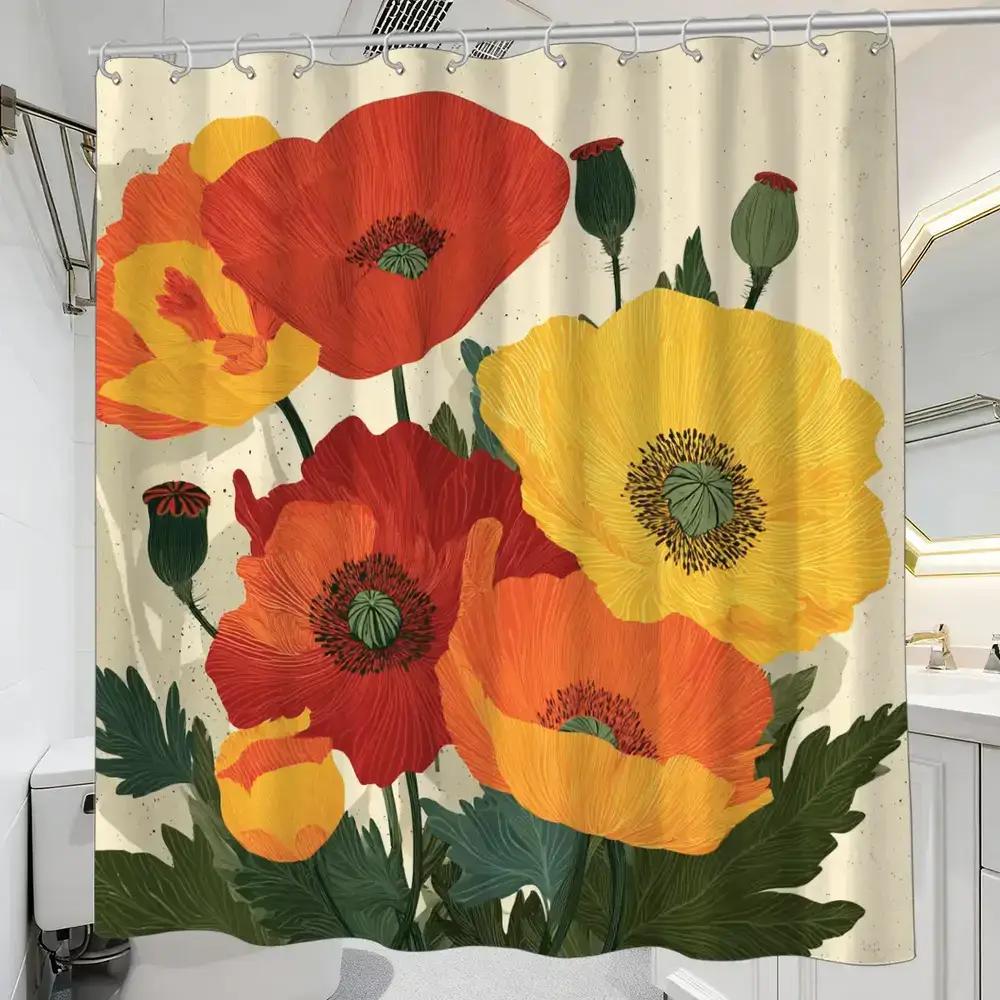 Vintage Poppy Flower Shower Curtain – Illustrated Red & Yellow Poppies, Green Leaves, 12 Hooks, Waterproof Bath Decor W60H190(CM)-1 Pcs
Vintage Poppy Flower Shower Curtain – Illustrated Red & Yellow Poppies, Green Leaves, 12 Hooks, Waterproof Bath Decor W60H190(CM)-1 Pcs