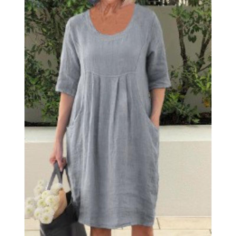 women s Casual Solid Cotton Linen Round Neck Half Sleeve Pleated Pocket Loose Midi Dress 5XL сірий колір
women s Casual Solid Cotton Linen Round Neck Half Sleeve Pleated Pocket Loose Midi Dress 5XL сірий колір