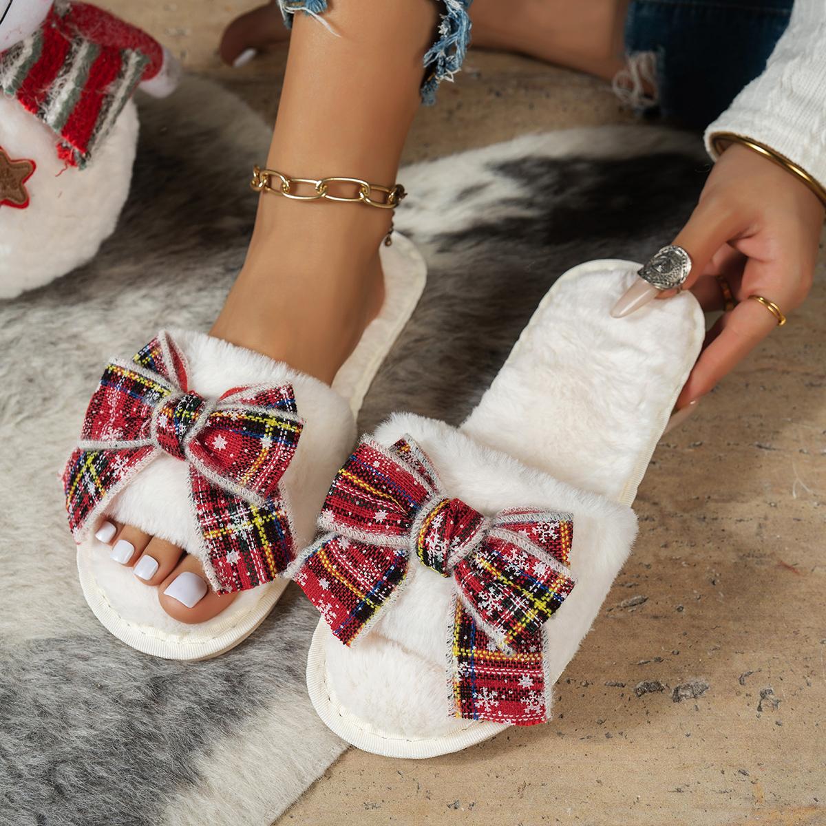 Warm Plush Plaid Bowknot Christmas Indoor Slippers Women Winter Fluffy Fur Comfort Flats Home Slippers Woman s Furry Slides 42-43
Warm Plush Plaid Bowknot Christmas Indoor Slippers Women Winter Fluffy Fur Comfort Flats Home Slippers Woman s Furry Slides 42-43