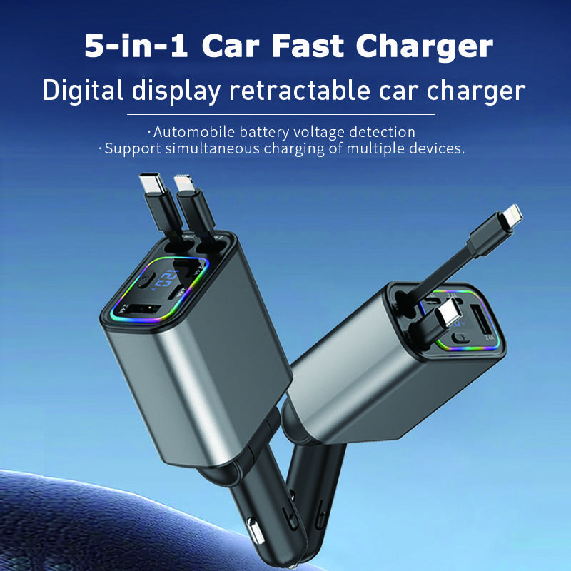 5 IN 1 Car Charger USB C Cable For IPhone Huawei Samsung With Ambient Lighting Cigarette Lighter Adapter PD QC3.0 Retractable серый
5 IN 1 Car Charger USB C Cable For IPhone Huawei Samsung With Ambient Lighting Cigarette Lighter Adapter PD QC3.0 Retractable серый