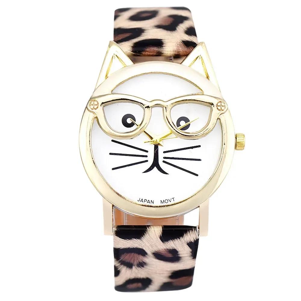 Fashion Leopard Print Watches Women Cute Glasses Cat Watches Ladies Faux Leather Band Quartz Wristwatches Best Gift Montre Femme леопард друку кольору
Fashion Leopard Print Watches Women Cute Glasses Cat Watches Ladies Faux Leather Band Quartz Wristwatches Best Gift Montre Femme леопард друку кольору