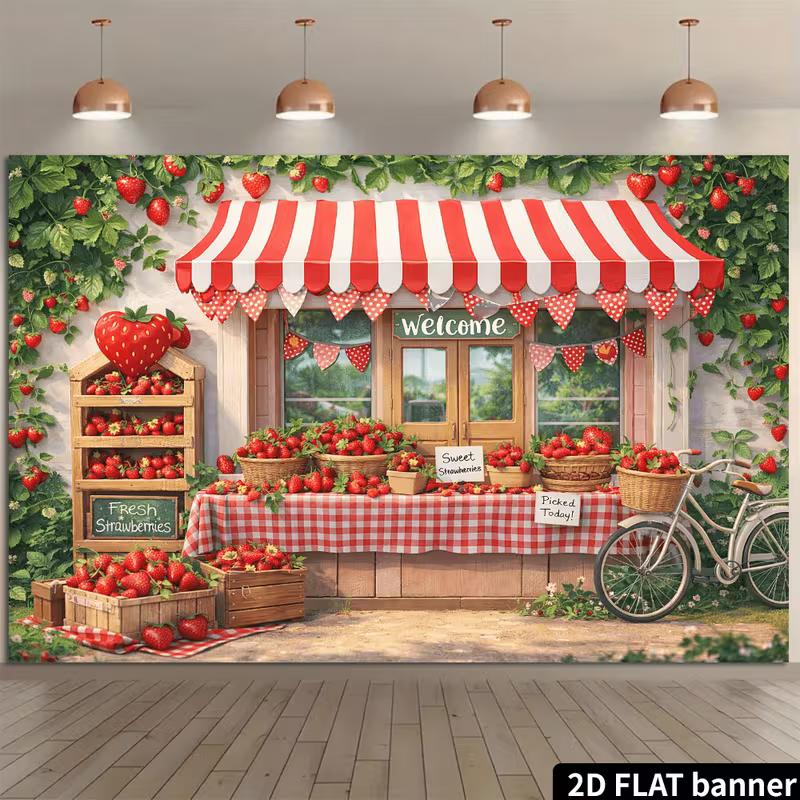 2D Cute Strawberry Shop Banner Welcome with Green Vines & Red Gingham Photoshoot Background 47.2x31.5inch/120*80cm
2D Cute Strawberry Shop Banner Welcome with Green Vines & Red Gingham Photoshoot Background 47.2x31.5inch/120*80cm