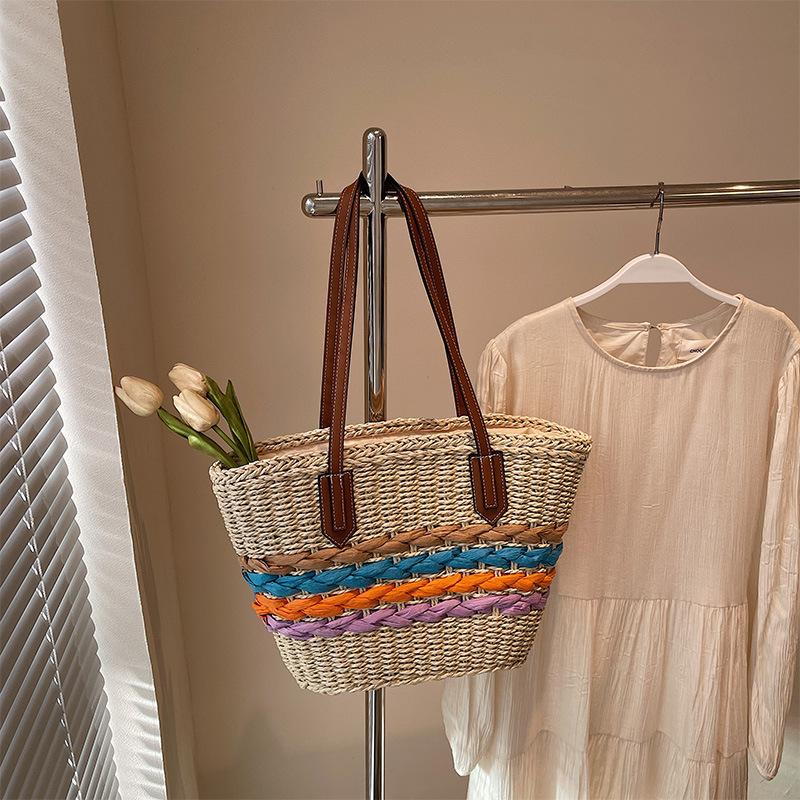 Соломенная плетеная сумка на одно плечо, новая радужная полосатая соломенная плетеная сумка, пляжная сумка для отпуска, универсальная женская сумка
Соломенная плетеная сумка на одно плечо, новая радужная полосатая соломенная плетеная сумка, пляжная сумка для отпуска, универсальная женская сумка