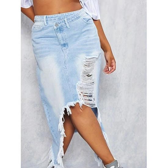 Plus Size High Waist Ripped Irregular Denim Midi Skirt - European & American Casual Style in Blue 3XL
Plus Size High Waist Ripped Irregular Denim Midi Skirt - European & American Casual Style in Blue 3XL