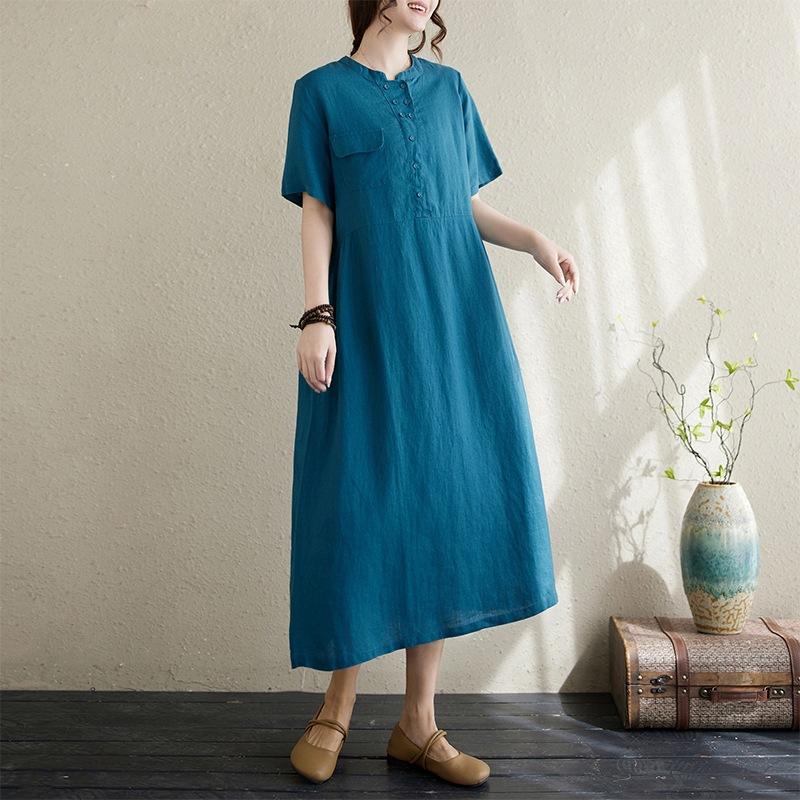 2025 summer new short-sleeved cotton and linen dress women s loose and thin solid color round neck long skirt 2XL peacock синього кольору
2025 summer new short-sleeved cotton and linen dress women s loose and thin solid color round neck long skirt 2XL peacock синього кольору