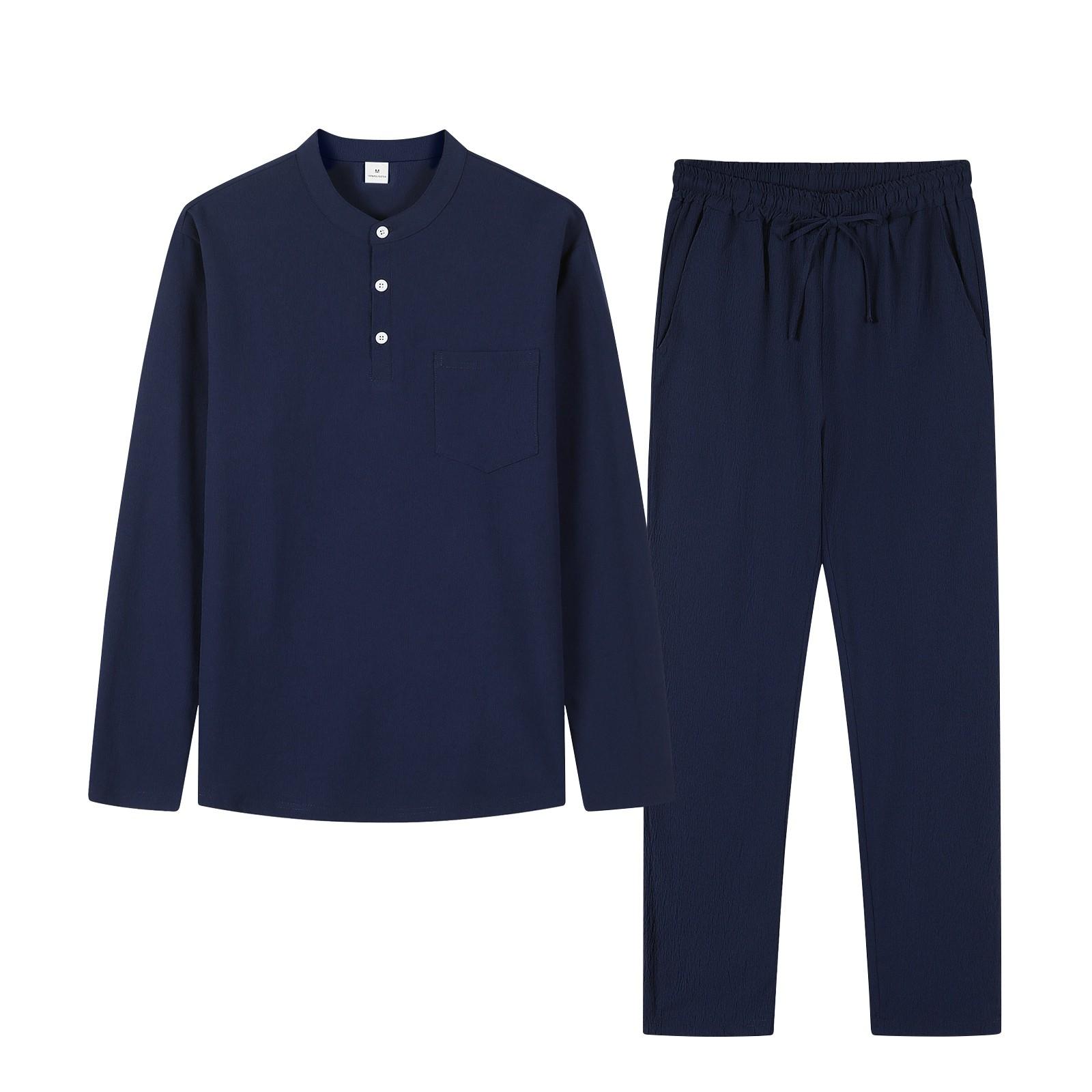 Мужской летний комплект из хлопка, льна, однотонного свободного цвета, с карманами, воротником на пуговицах, длинными рукавами и брюками L тёмно-синий
Мужской летний комплект из хлопка, льна, однотонного свободного цвета, с карманами, воротником на пуговицах, длинными рукавами и брюками L тёмно-синий