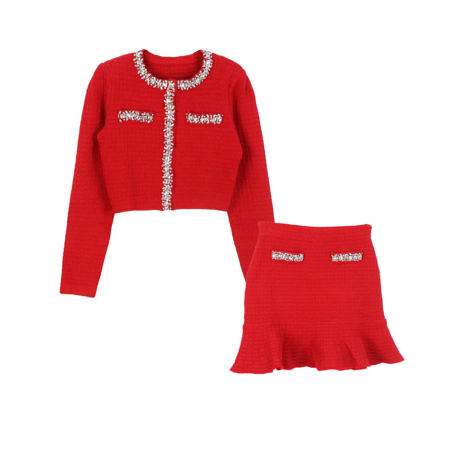New French-Inspired Red Knit Cardigan & Diamond-Embellished Skirt Set for Women Small
New French-Inspired Red Knit Cardigan & Diamond-Embellished Skirt Set for Women Small