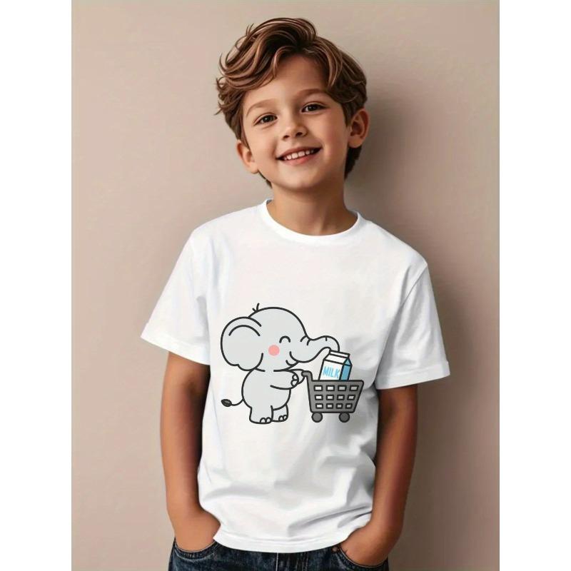European Size Boys Round-neck Short-sleeved T-shirt with Cartoon Elephant Shopping Pattern Print 164cm
European Size Boys Round-neck Short-sleeved T-shirt with Cartoon Elephant Shopping Pattern Print 164cm