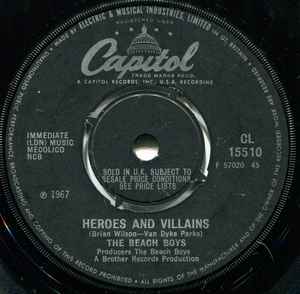 7inch Record BEACH BOYS - Heroes And Villains CL15510 Capitol Records 1967 UK Pop Used
7inch Record BEACH BOYS - Heroes And Villains CL15510 Capitol Records 1967 UK Pop Used
