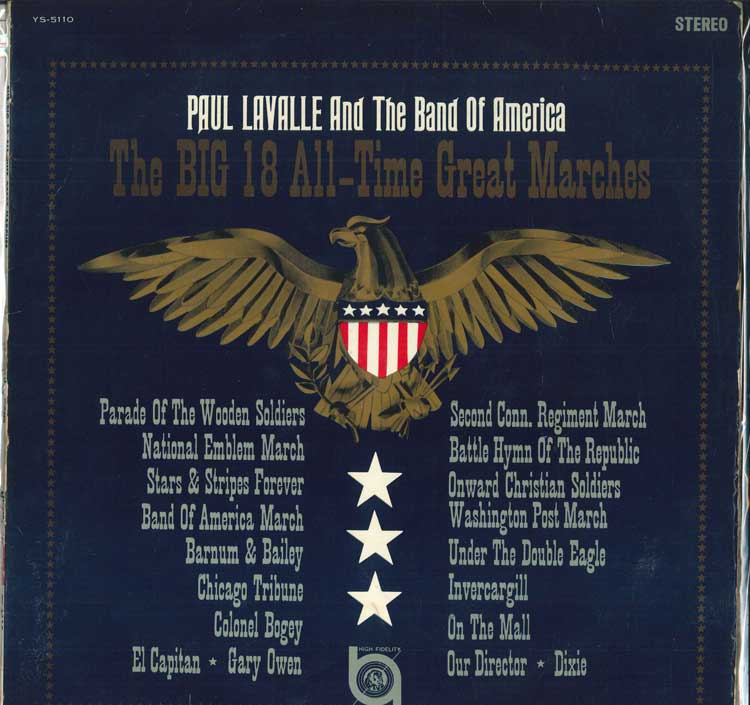 LP Record PAUL LAVALLE, BAND OF AMERICA - Big 18 All Time Great Marches YS5110 MGM Japan Military Used
LP Record PAUL LAVALLE, BAND OF AMERICA - Big 18 All Time Great Marches YS5110 MGM Japan Military Used