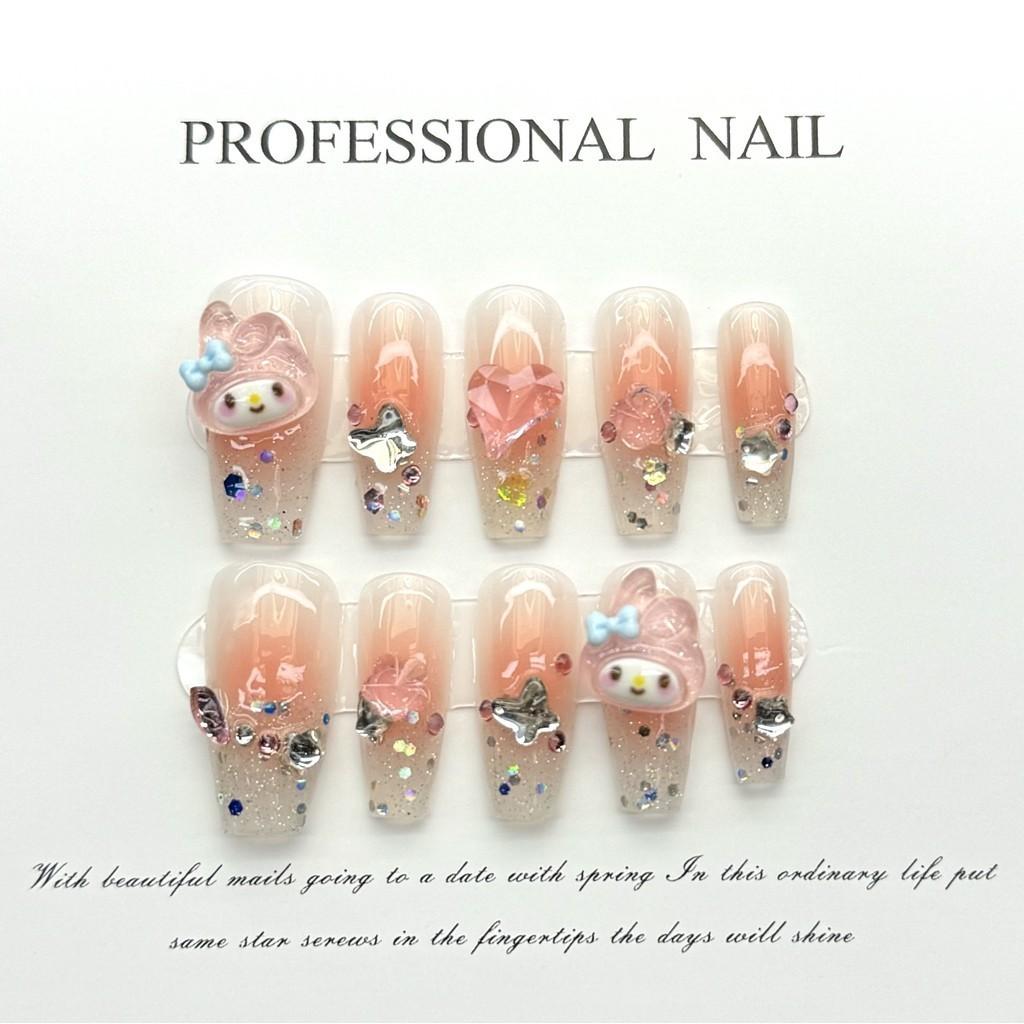 HANDMADE Artificial Nail Mid-length ice Transparent Cartoon Melody Phototherapy Nails Fake Nails Reusable and Removable Nails
HANDMADE Artificial Nail Mid-length ice Transparent Cartoon Melody Phototherapy Nails Fake Nails Reusable and Removable Nails