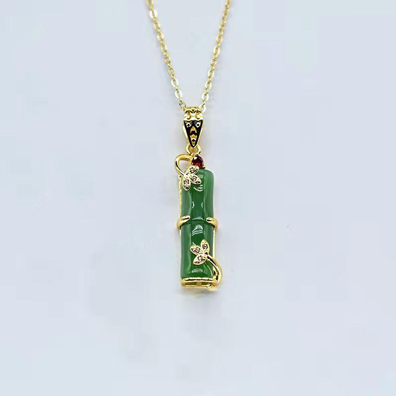 Ретро Этнический Стиль Безопасное Бамбуковое Ожерелье Женское Титановая Сталь Имитация Хэтяньского Нефрита Тренд Изысканная Цепочка для Ключицы