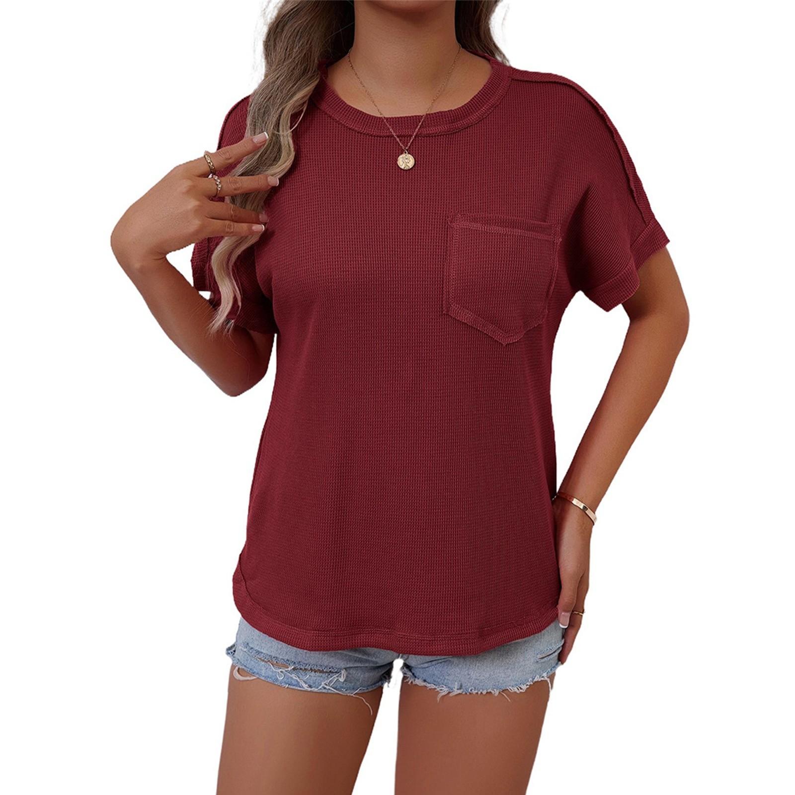 Женская мода однотонный круглый вырез короткий рукав карман свитер повседневная футболка топ XXL винный
Женская мода однотонный круглый вырез короткий рукав карман свитер повседневная футболка топ XXL винный