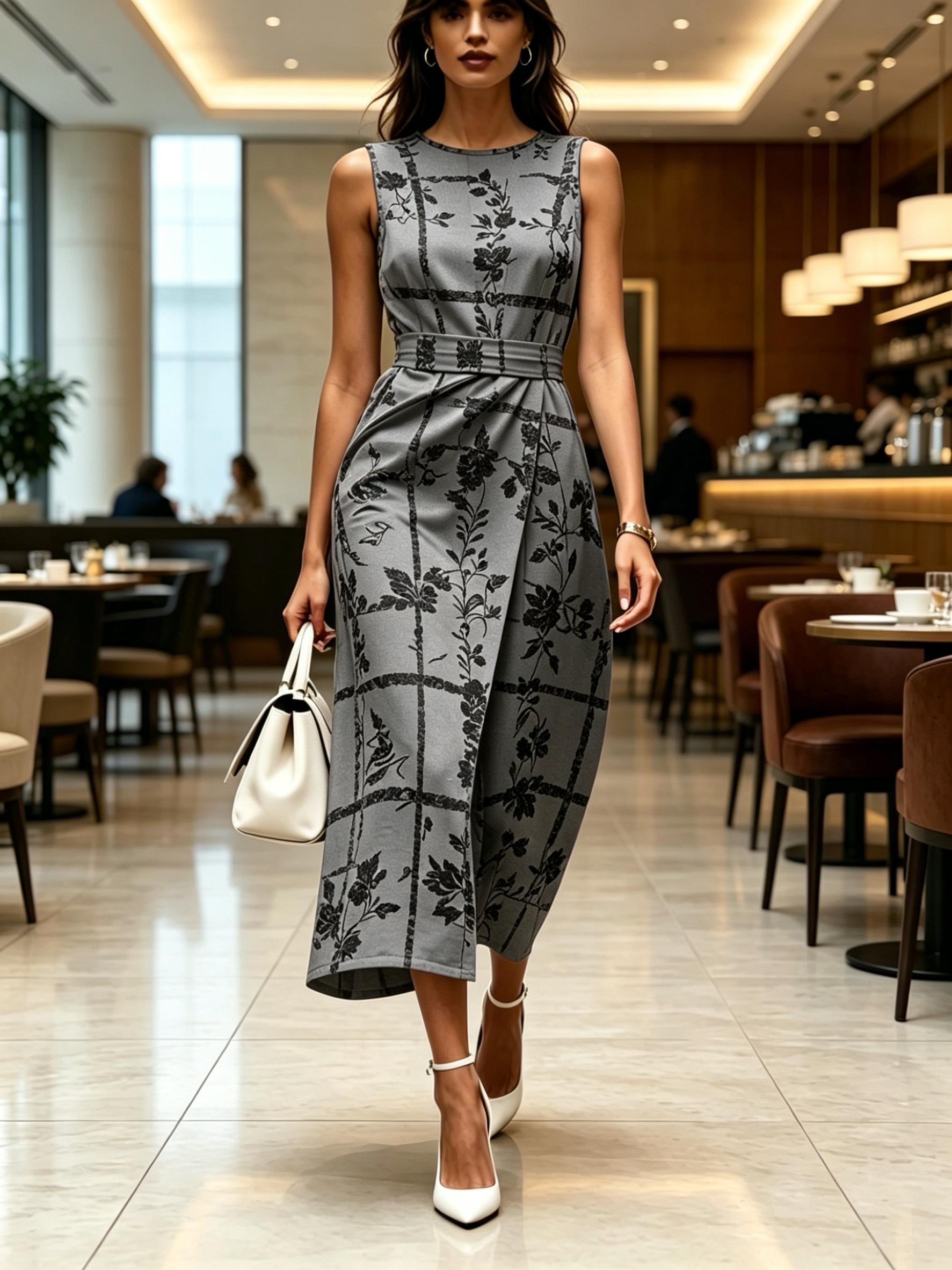 Women Round Neck Sleeveless Midi Dress Grey with Black Floral Vine and Plaid Print Modern Elegant Casual Fashion Spring Summer Autumn Womens Clothing XXL
Women Round Neck Sleeveless Midi Dress Grey with Black Floral Vine and Plaid Print Modern Elegant Casual Fashion Spring Summer Autumn Womens Clothing XXL