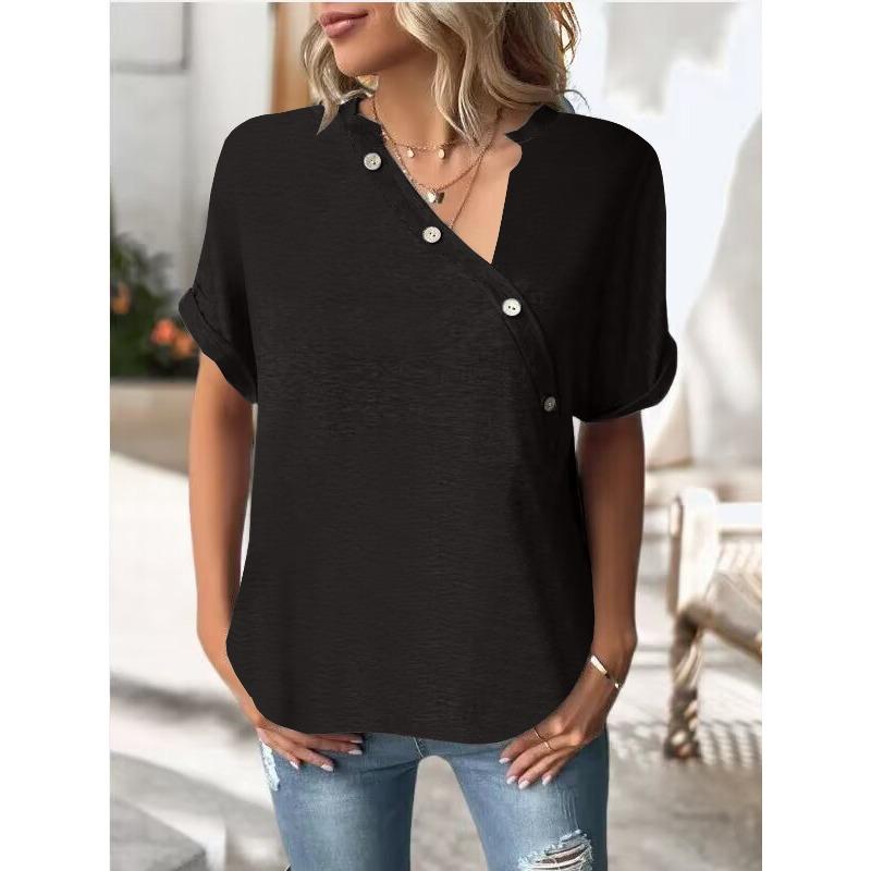 Womens Asymmetrical Button V Neck T Shirt Casual Loose Fit Short Sleeve Solid Color Blouse S чёрный
Womens Asymmetrical Button V Neck T Shirt Casual Loose Fit Short Sleeve Solid Color Blouse S чёрный