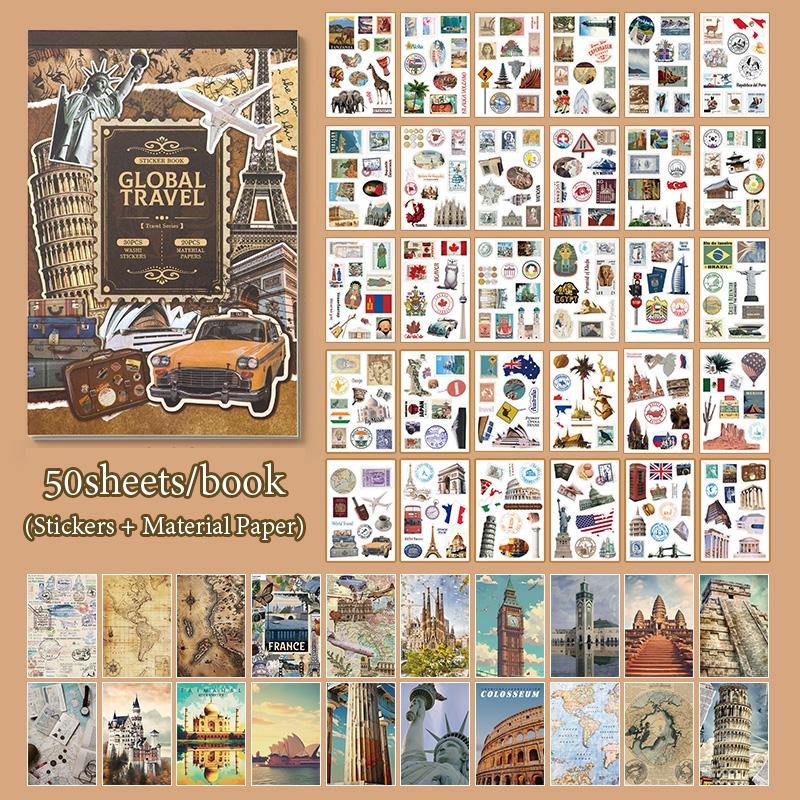 Mr. Paper, 50 Sheets/book, Travel Series Sticker Material Book, Travel Scenery Sticker Decoration Scrapbook, Phone Case Notebook
Mr. Paper, 50 Sheets/book, Travel Series Sticker Material Book, Travel Scenery Sticker Decoration Scrapbook, Phone Case Notebook