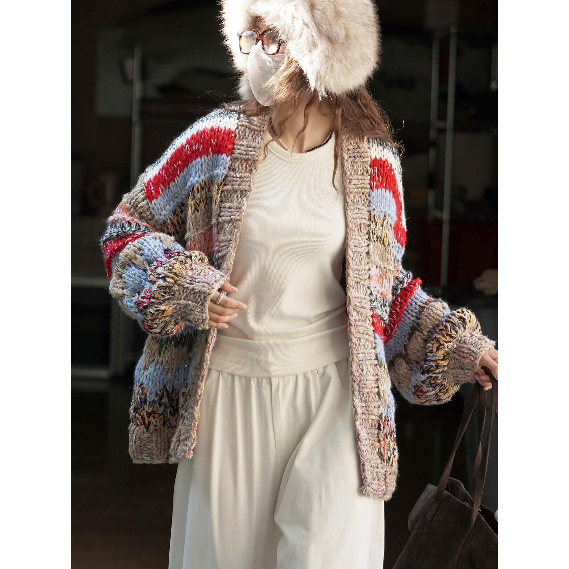 Johnature Winter Korean Version Retro Lazy Colorful Thick Stripe Knit Wool Sweater Loose Coats For Women One Size
Johnature Winter Korean Version Retro Lazy Colorful Thick Stripe Knit Wool Sweater Loose Coats For Women One Size