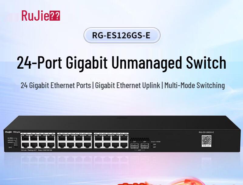 Ruijie RG-ES126GS-E 24-Port Gigabit Non-Managed Switch
Ruijie RG-ES126GS-E 24-Port Gigabit Non-Managed Switch