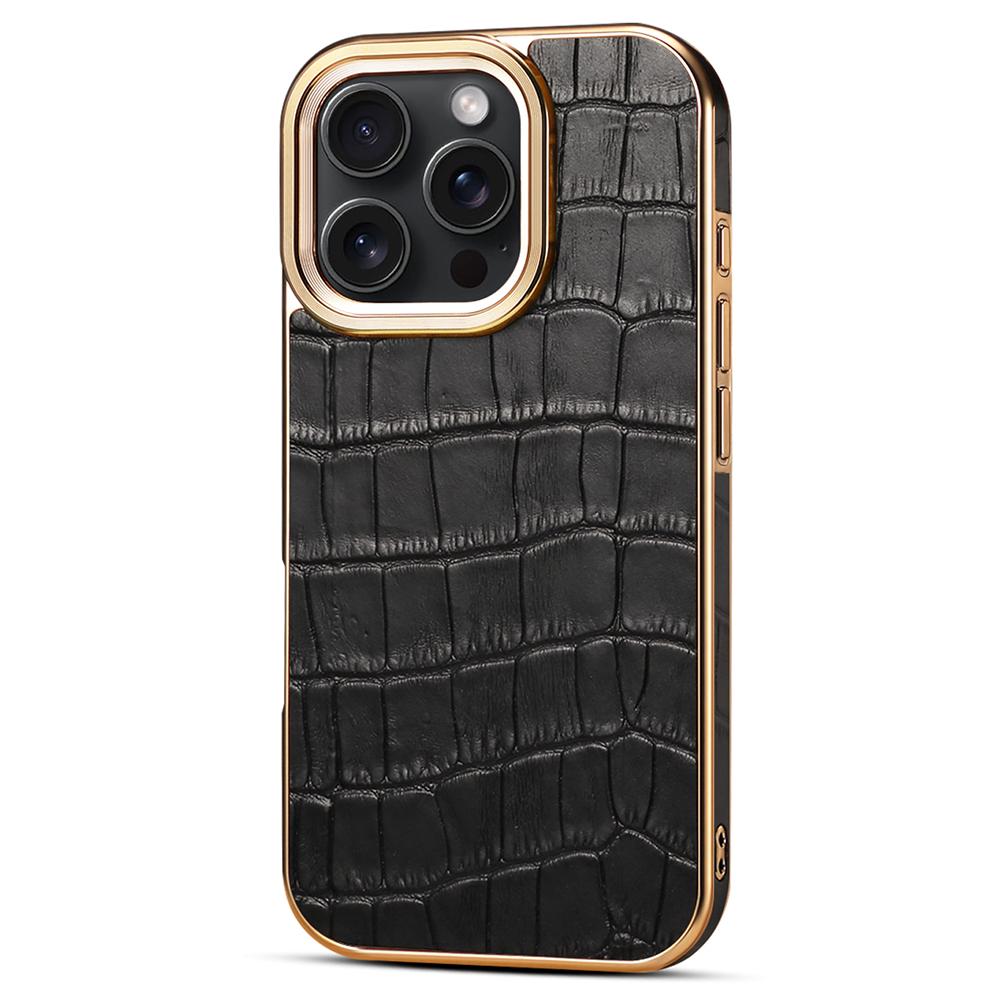For iPhone 16 Pro Max Case Genuine Cow Leather Crocodile Texture Electroplating Phone Cover Black
For iPhone 16 Pro Max Case Genuine Cow Leather Crocodile Texture Electroplating Phone Cover Black