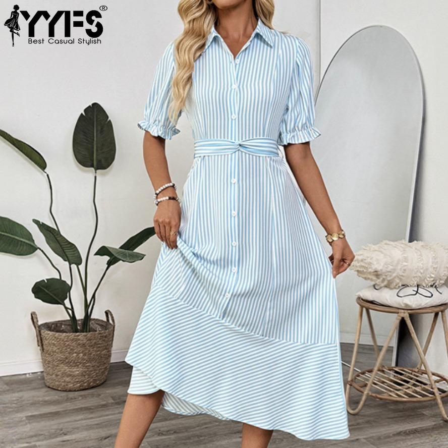 YYFS Women s Fashion Summer Spring Stripe Print Short Sleeve POLO Neck High Waist Casual Dresses XL синій
YYFS Women s Fashion Summer Spring Stripe Print Short Sleeve POLO Neck High Waist Casual Dresses XL синій