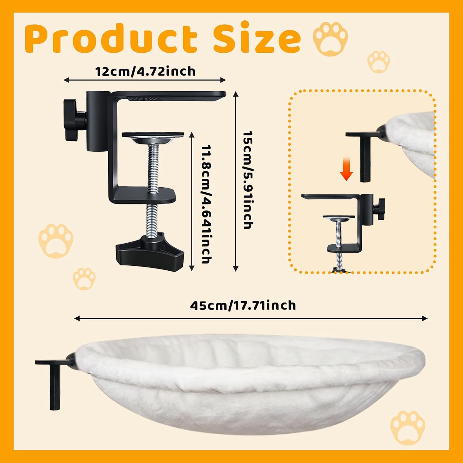 Desk-Mounted Cat Hammock, Clamp-On Pet Bed, Soft Faux Fur, No-Drill, Washable, 16.5 Round, 50 lb Capacity United States
Desk-Mounted Cat Hammock, Clamp-On Pet Bed, Soft Faux Fur, No-Drill, Washable, 16.5 Round, 50 lb Capacity United States