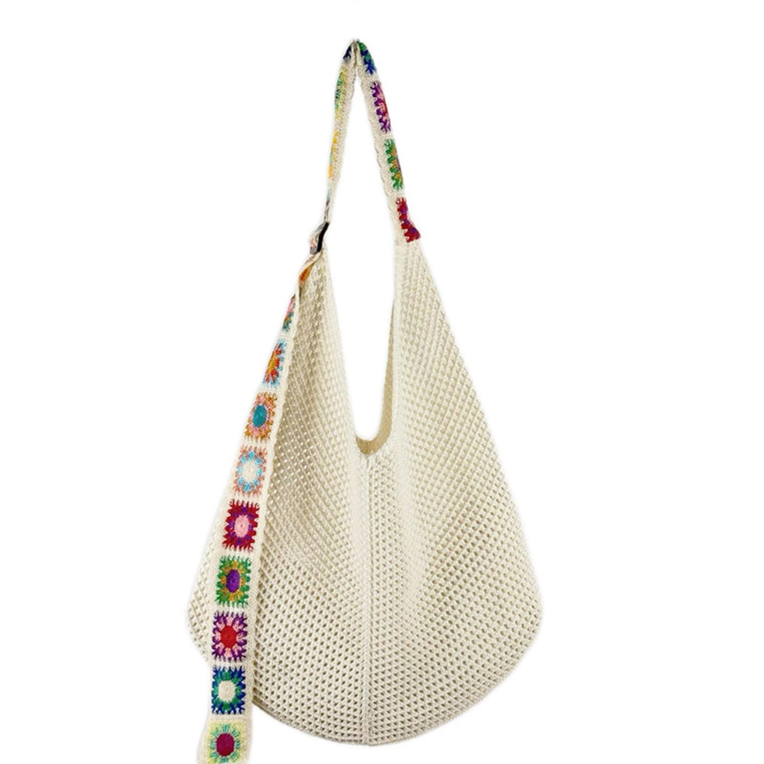 Вязаная сумка-тоут крючком, сетчатая пляжная сумка, летняя сумка-хобо, отпускная бохо-сумка для женщин бежевый