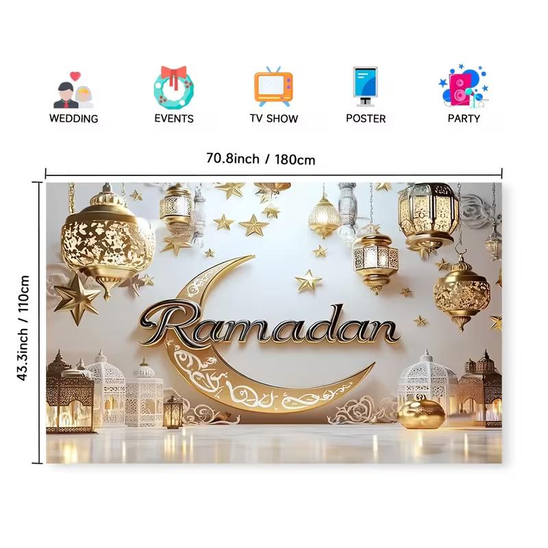 2D Ramadan Crescent Moon & Lantern Backdrop for Home Decor 47.2x31.5inch/120*80cm
2D Ramadan Crescent Moon & Lantern Backdrop for Home Decor 47.2x31.5inch/120*80cm