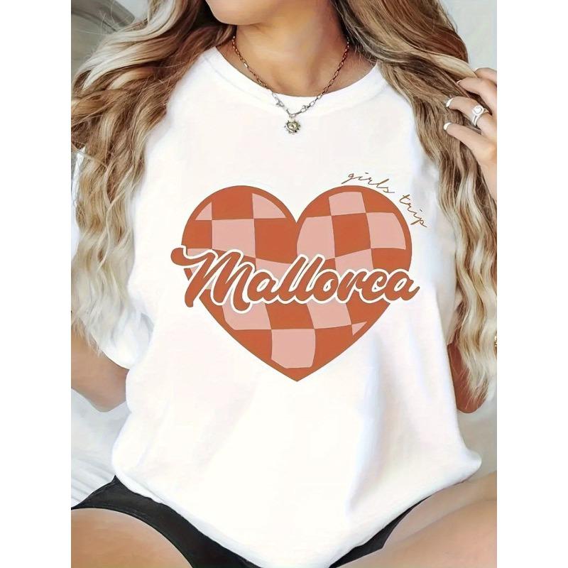 European Size Women S Vintage-Inspired Red Heart & Plaid Print T-Shirt - Breathable Short Sleeve Top with MALORCA Lettering & Spanish Text Design 4XL
European Size Women S Vintage-Inspired Red Heart & Plaid Print T-Shirt - Breathable Short Sleeve Top with MALORCA Lettering & Spanish Text Design 4XL
