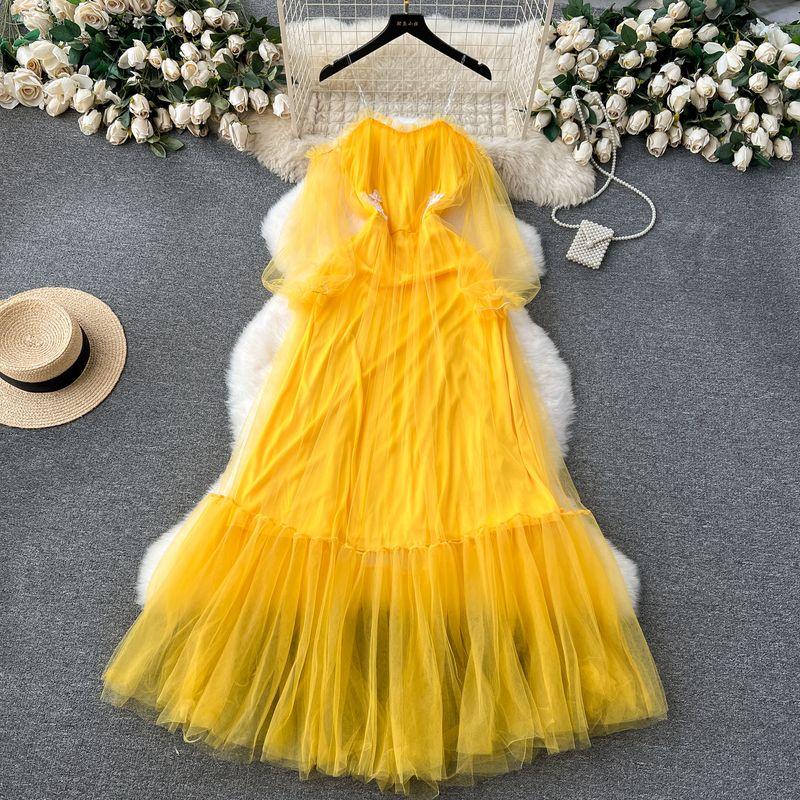 Court Style Dress Classy Light Luxury Minority Embroider Tight Waist Long Slimming Mesh Fairy Dress Sling Dress Women Yellow S
Court Style Dress Classy Light Luxury Minority Embroider Tight Waist Long Slimming Mesh Fairy Dress Sling Dress Women Yellow S