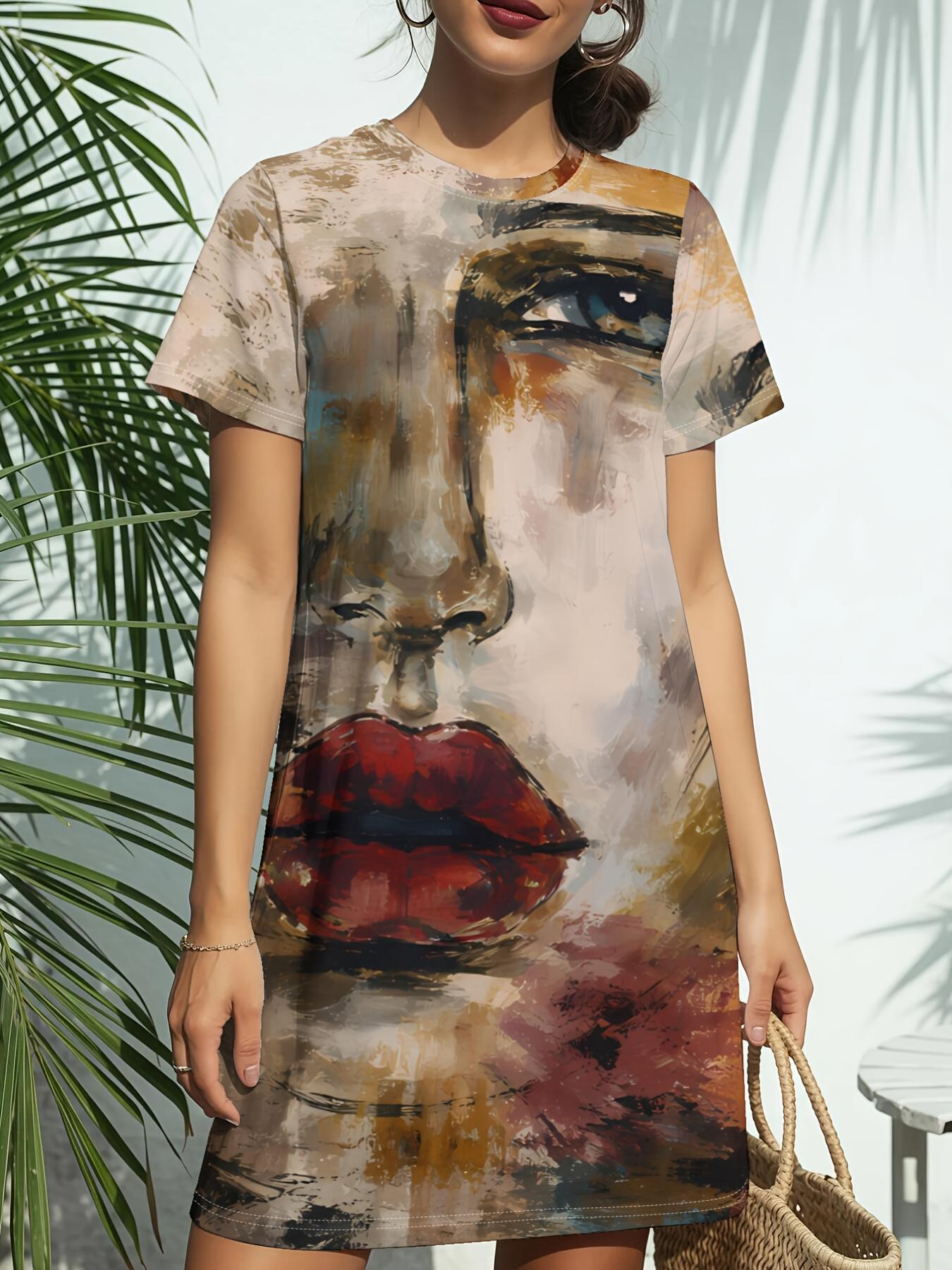 Abstract Face Portrait Art New Women S Round Neck Short Sleeve T-Shirt Dress. American Style Trendy Digital Print. Versatile for Spring And Summer Cas XS дубильная кора
Abstract Face Portrait Art New Women S Round Neck Short Sleeve T-Shirt Dress. American Style Trendy Digital Print. Versatile for Spring And Summer Cas XS дубильная кора