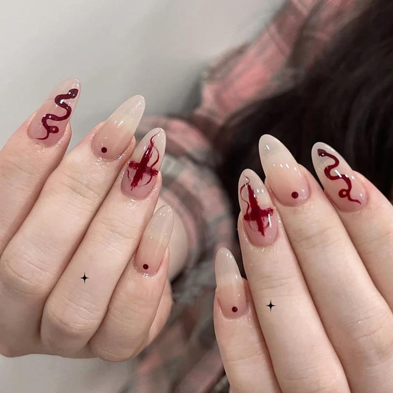 Year of the Snake Wearable Nail Art: Medium-Length Ice Transparent Almond Nails with Polka Dot Cross Stickers, One Size False Nails
Year of the Snake Wearable Nail Art: Medium-Length Ice Transparent Almond Nails with Polka Dot Cross Stickers, One Size False Nails