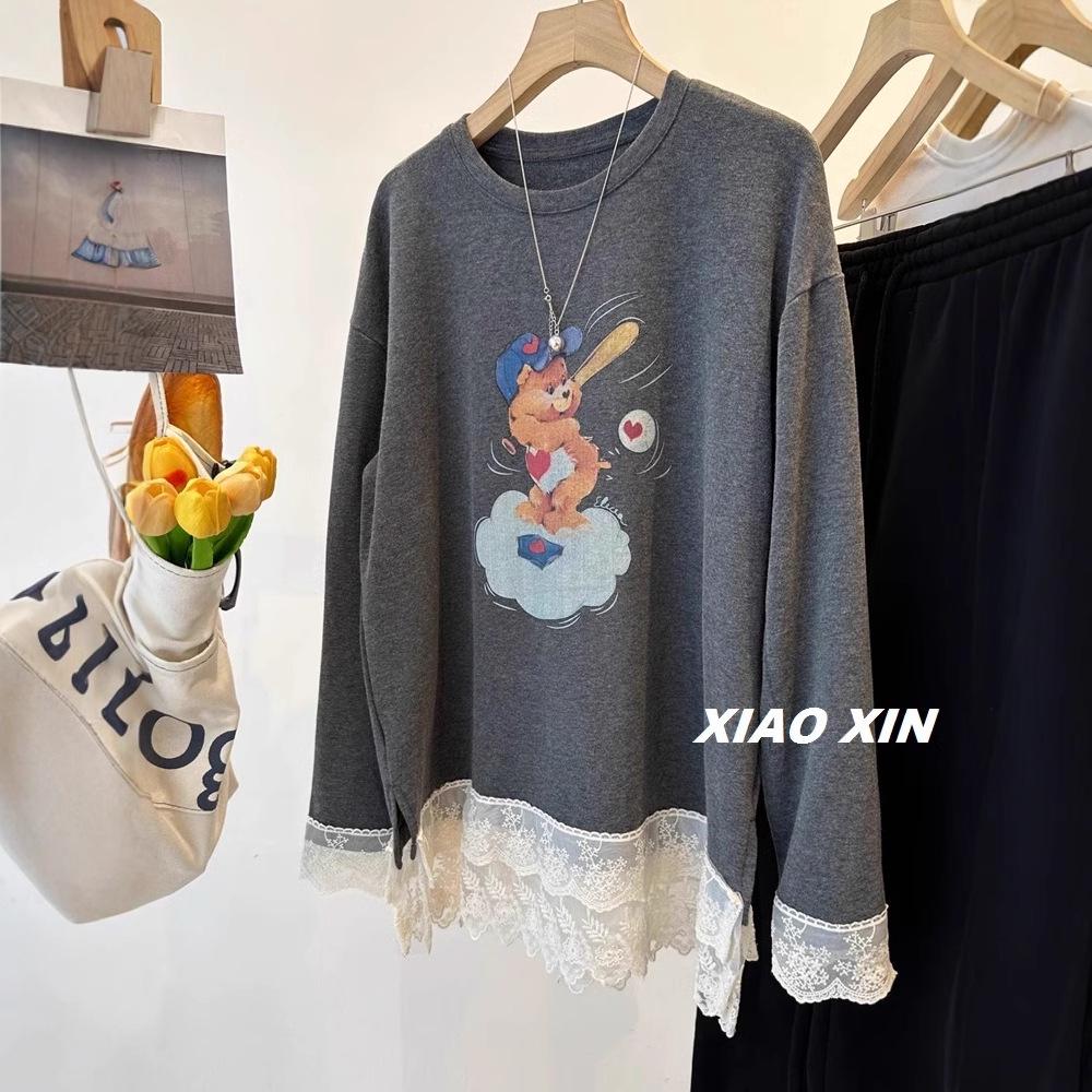 Korean Style Double-Layer Lace Edge Bear Print Thick Long-Sleeve T-shirt L
Korean Style Double-Layer Lace Edge Bear Print Thick Long-Sleeve T-shirt L