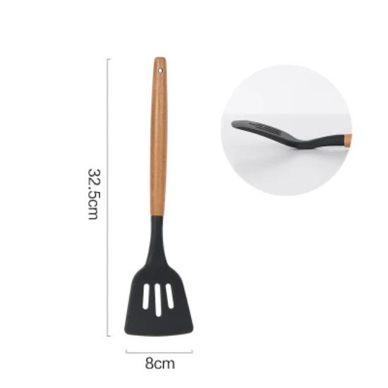 Кухонная утварь Силиконовая лопатка Ложка Половник Лопатка с прорезями Лопатка для пасты Антипригарные силиконовые кухонные принадлежности с деревянной ручкой
Кухонная утварь Силиконовая лопатка Ложка Половник Лопатка с прорезями Лопатка для пасты Антипригарные силиконовые кухонные принадлежности с деревянной ручкой