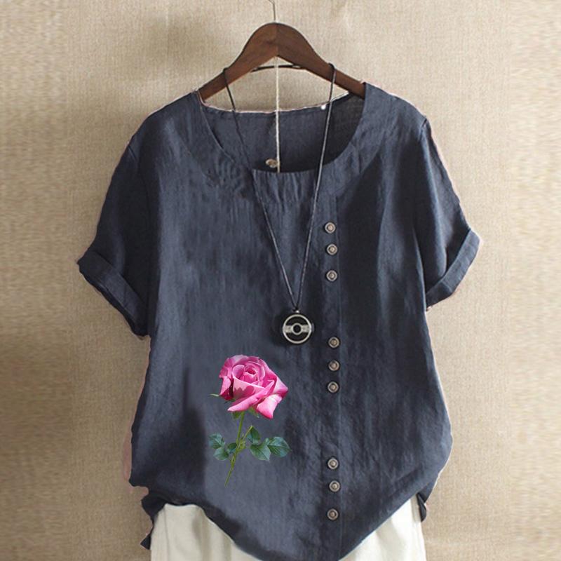 Женская модная футболка с коротким рукавом с цветочным принтом, свободная хлопковая рубашка, повседневная свободная летняя блузка, топы больших размеров XL темно-синий
Женская модная футболка с коротким рукавом с цветочным принтом, свободная хлопковая рубашка, повседневная свободная летняя блузка, топы больших размеров XL темно-синий