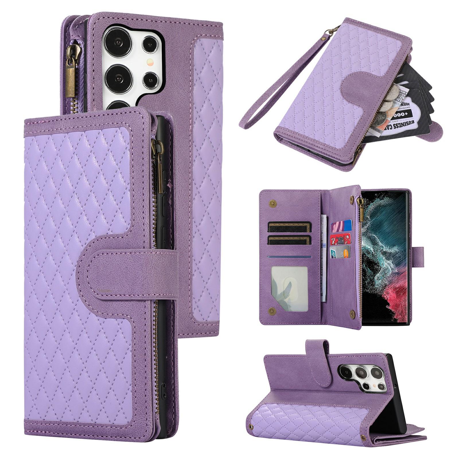 For Samsung Galaxy S24 Ultra Case 9 Card Slots Rhombus Design Leather Phone Cover with Wrist Strap Purple
For Samsung Galaxy S24 Ultra Case 9 Card Slots Rhombus Design Leather Phone Cover with Wrist Strap Purple