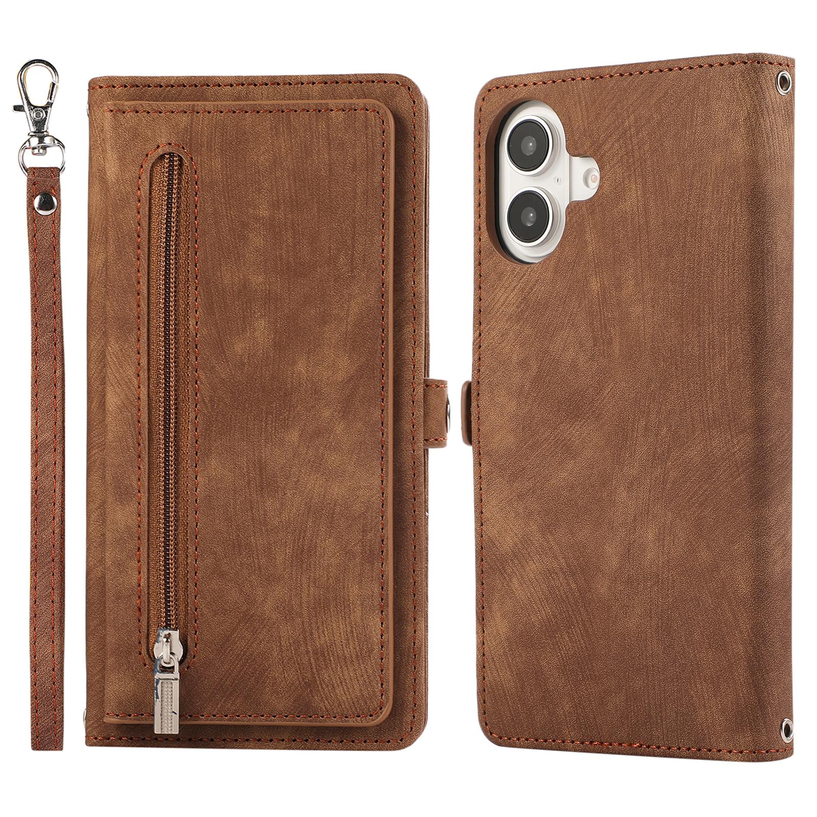 For iPhone 16 Case Zipper Pocket 9 Card Slots PU Leather Phone Cover with Wrist Strap C
For iPhone 16 Case Zipper Pocket 9 Card Slots PU Leather Phone Cover with Wrist Strap C